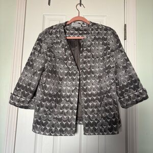 Alfred Dunner Gray and White Floral Blazer 3/4th Sleeve